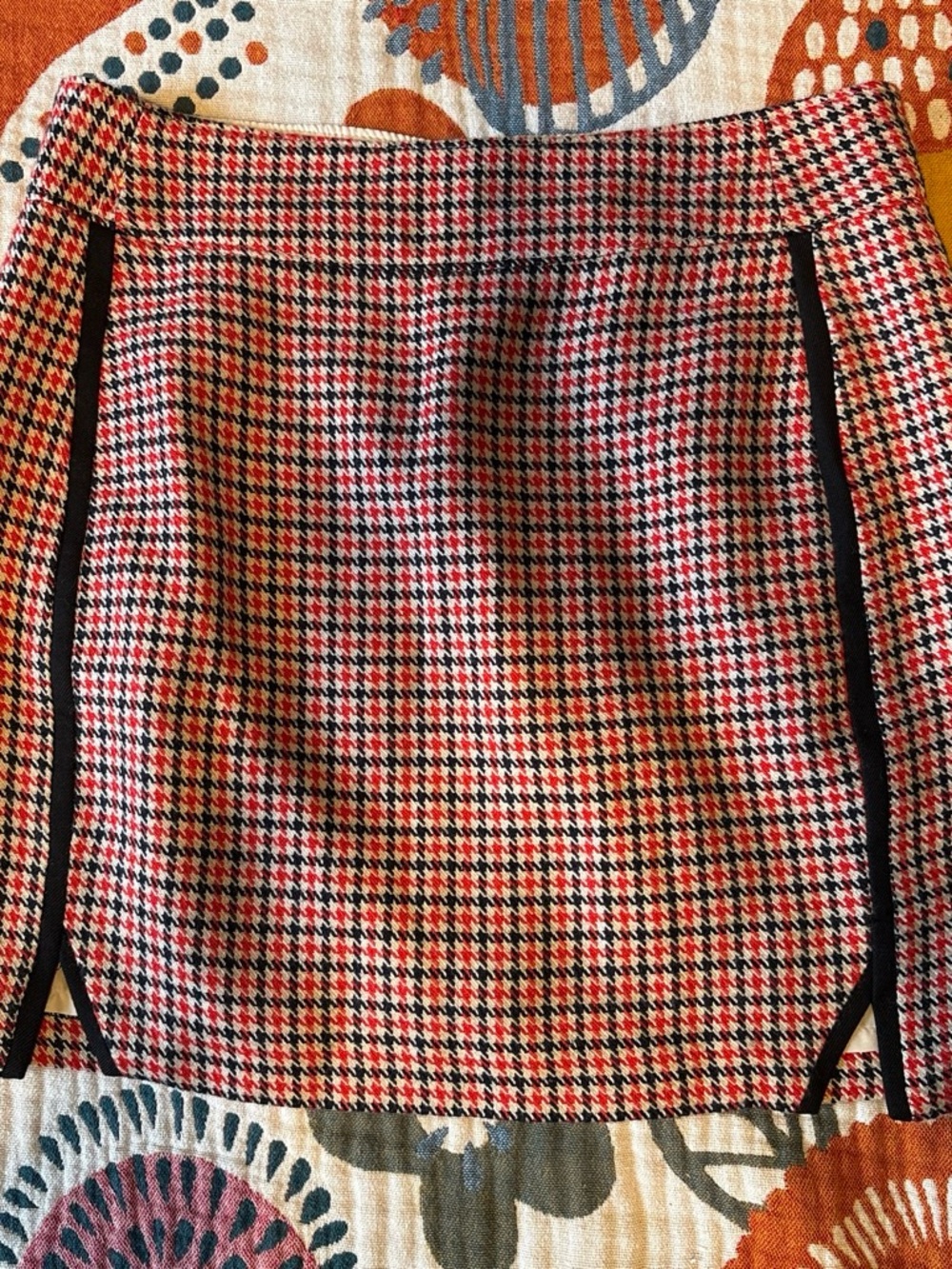 Maison Jules Red and Black Houndstooth Mini Skirt